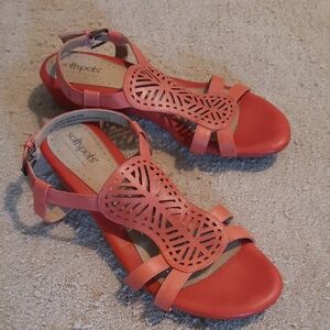 Softspots Peachy coral Sandals with Geometric Cut-Outs and Ankle Strap